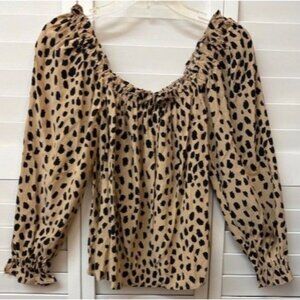 Vineyard‎ Vines Womens XS Leopard Print Long Sleeve Blouse With Elastic Neckline
